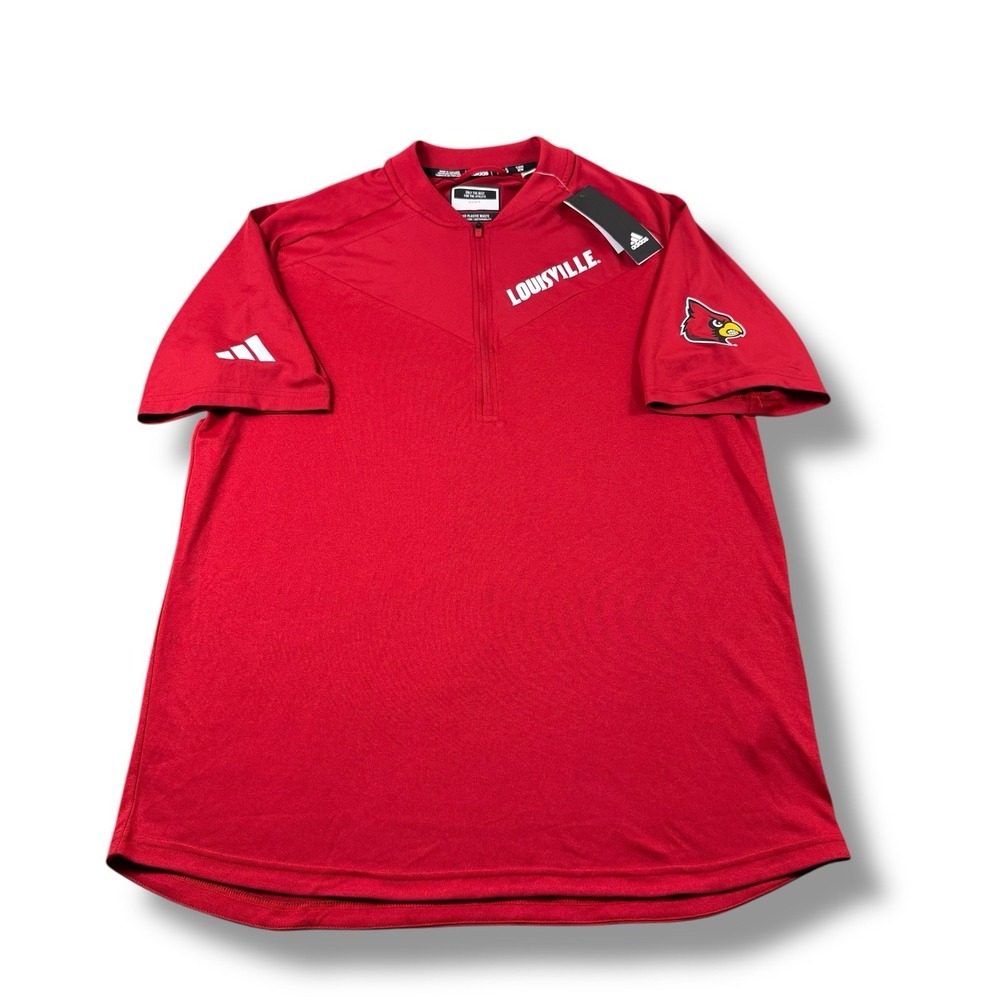 NWT Adidas Louisville Cardinals S/S Coaches 1/4 Zip Sideline Polo Shirt Mens M